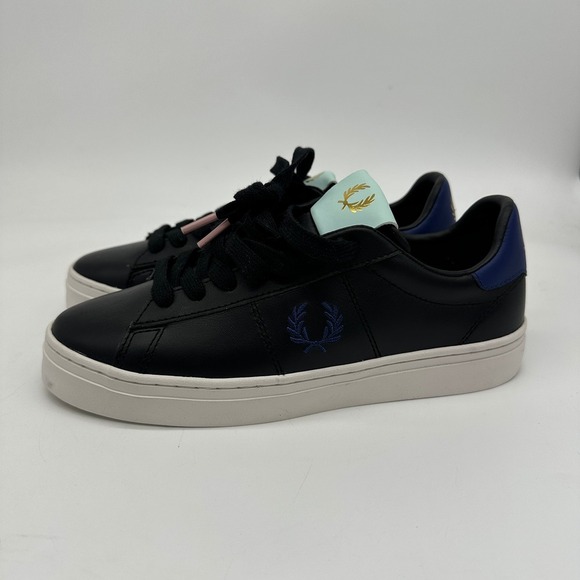 Fred Perry Spencer Shoes Womens 7 Black White Casual Lace Up Casual Sneaker Logo - Picture 1 of 10